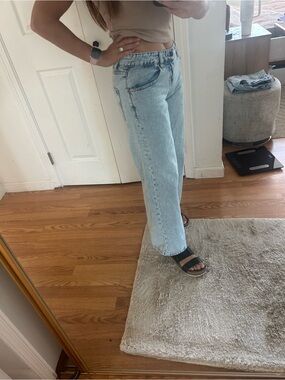 MOTEL DENIM Light Wash High-Rise CROPPED WIDE LEG shrunk 23 24